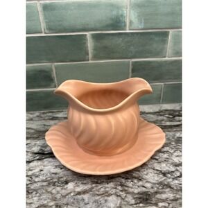 Franciscan Ware Pink Gravy Boat Attached Underplate Swirl Scalloped Planter